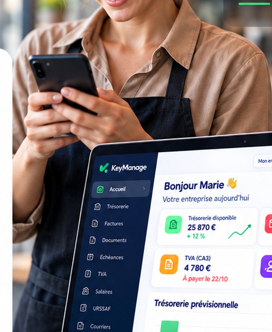 Dirigeante de TPE utilisant KeyManage sur son téléphone